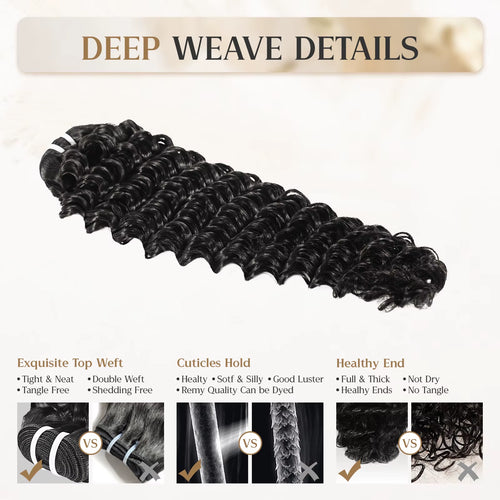 12A Deep Wave Bundle Real Human Hair Braided Extension 12-30Inches Natural Black 100% Virgin Remy Hair Extension for Woman